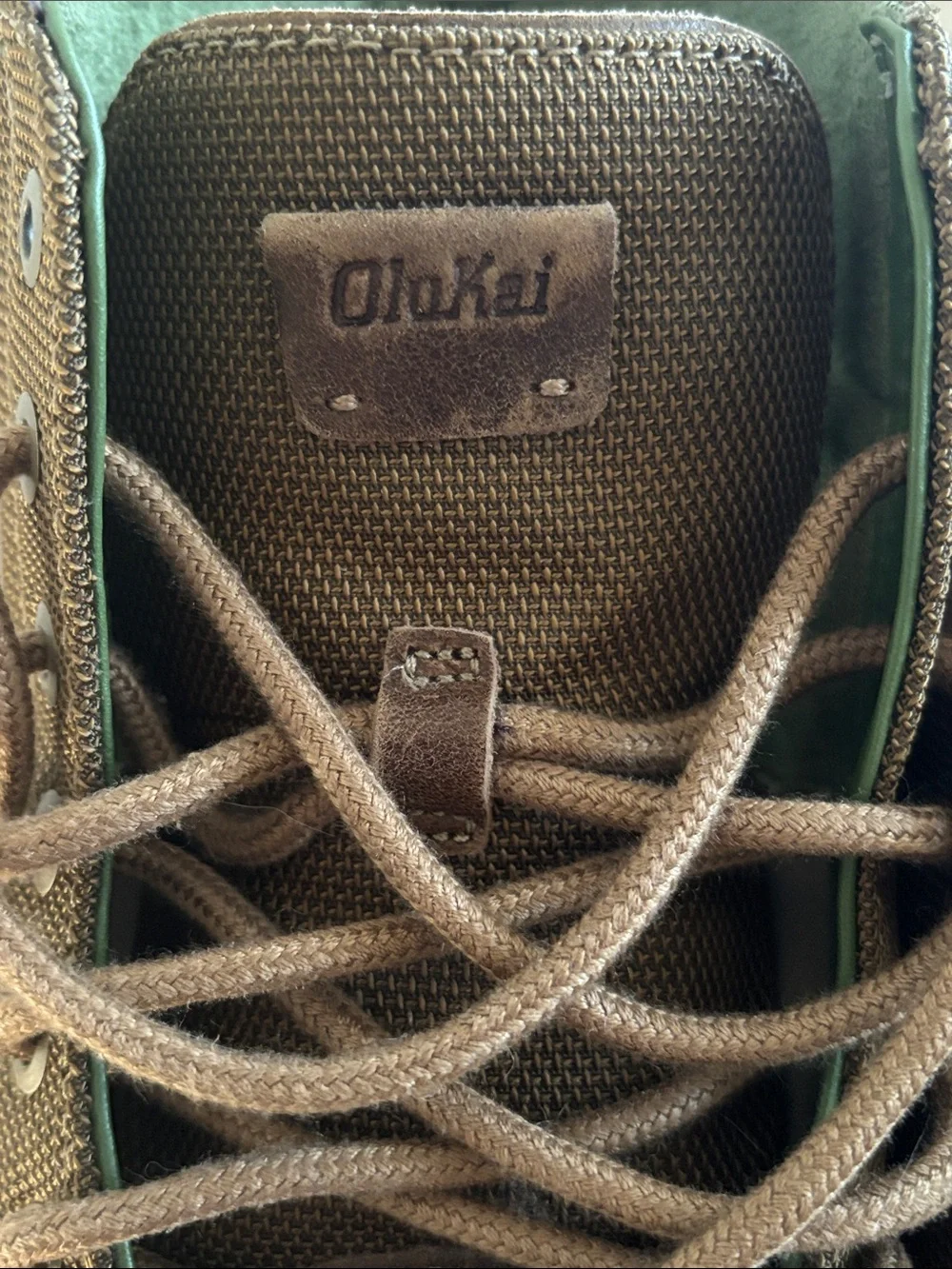 OluKai Men's Brown Leather Chukka Boots with Green Soles